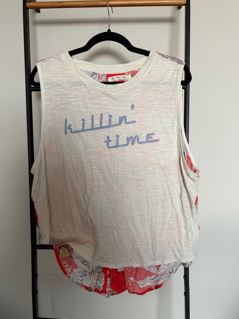 We The Free White Graphic Tank with Floral Back Panel